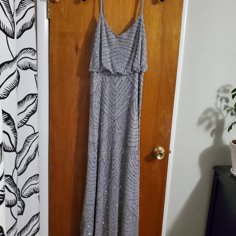 Adriana Pappel Gray Sequin Gown